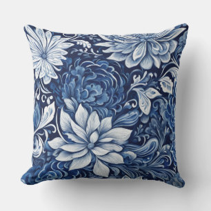 coussin à tapisserie à pétale indigo