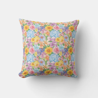 Coussin  A vibrant detailed illustration of various flower