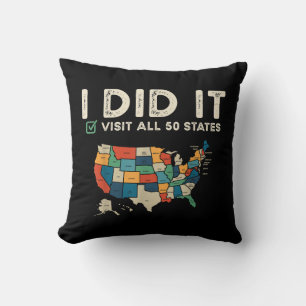 Coussin A visité les 50 États américains - Carte de voyage