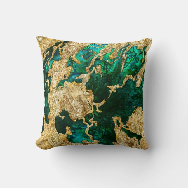 Coussin Abalone Green and Gold Cement Mixed media abstract (Recto)