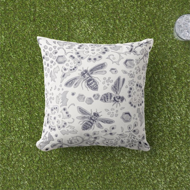 Coussin Abeille blanche grise Floral Unique Agritourisme r (Herbe)