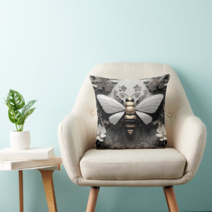 Coussin Abeille de miel dorée sur toile florale