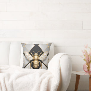 Coussin Abeille de miel dorée sur toile florale