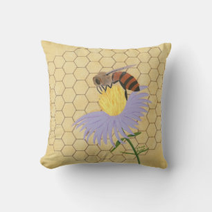 Coussin Abeille de miel sur une fleur nid d'abeille arrièr