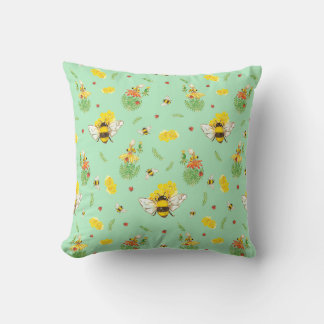 Coussin abeille et fleurs