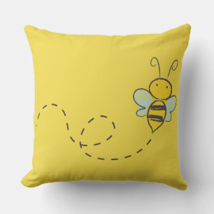 COUSSIN ABEILLE JAUNE DE CARREAU DE COTON EN VOL
