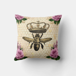 Coussin Abeille royale aux fleurs roses