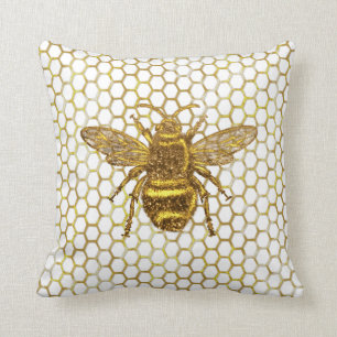 Coussin Abeille scintillante dorée Hexagone Rucher
