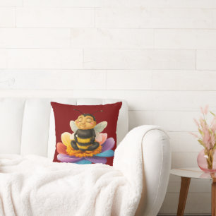 Coussin Abeille Sur Une Fleur Vibrante Faisant Du Yoga