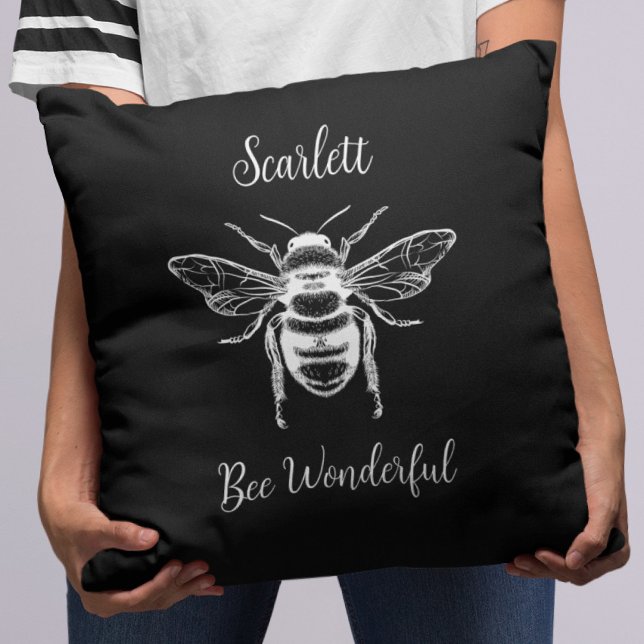 Coussin Abeille Vintage Noire Et Blanc Personnaliser (Créateur téléchargé)