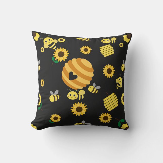 Coussin Abeilles avec ruches et tournesol (Recto)