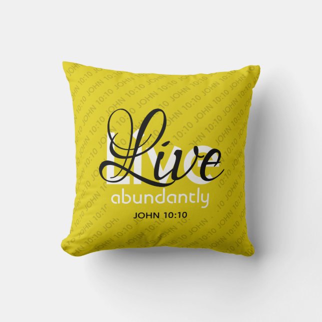 Coussin Abondante écriture de vie John 10:10 CITRINE JAUNE (Recto)