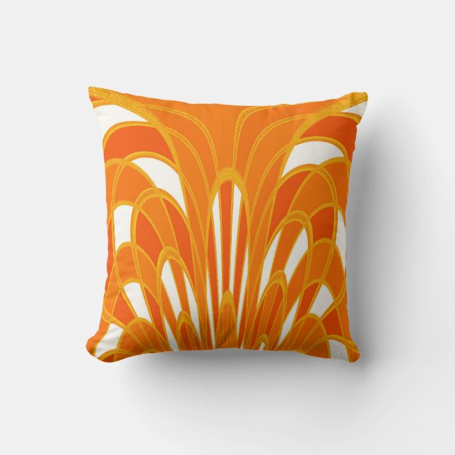 Coussin Abrégé sur champignon - art déco - mandarine (Recto)