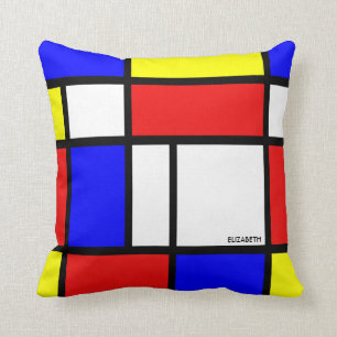 Coussin Abrégé sur jaune bleu rouge blanc de modernisme