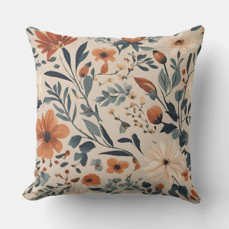 Coussin Abricot Orange Brûlé Bleu Poussiéreux Floral