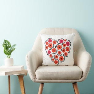 Coussin Abricot Orange Fleur Cœur 
