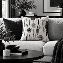 Abstract Black White Boho Rainbow Throw Pillow Art
