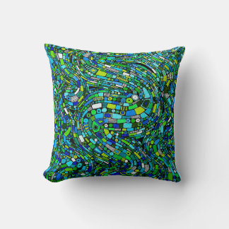 Coussin Abstract Design Blue Green Waves Shapes