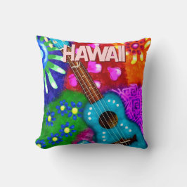 Coussin Abstract Funky Ukulele Floral Tropical Teal Purple