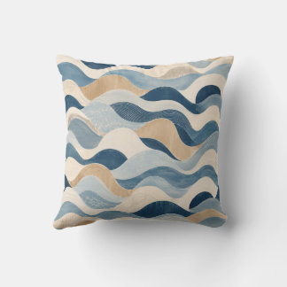 Coussin Abstract Modern Ocean Wave Pattern Coastal Blue Be