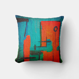 Coussin Abstract Modern Orange Blue Green Black Denim