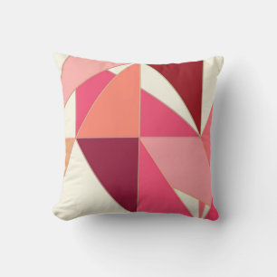 Coussin Abstrait au milieu du siècle - Triangles, rose coq