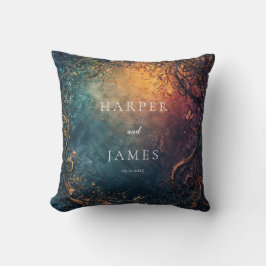 Coussin Abstrait Automne Vigne Sarcelle Orange Or