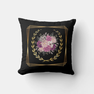 Coussin Abstrait Black Gold Purple Floral Boho Trending