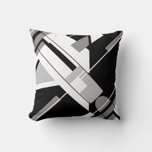 Coussin Abstrait blanc à diagonale gris noir