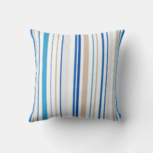 Coussin Abstrait bleu mer et sable rayé