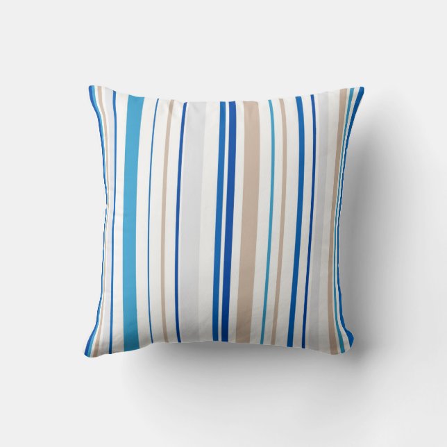 Coussin Abstrait bleu mer et sable rayé (Verso)