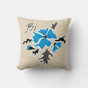 Coussin Abstrait bleu moderne fleur gris noir feuille prin