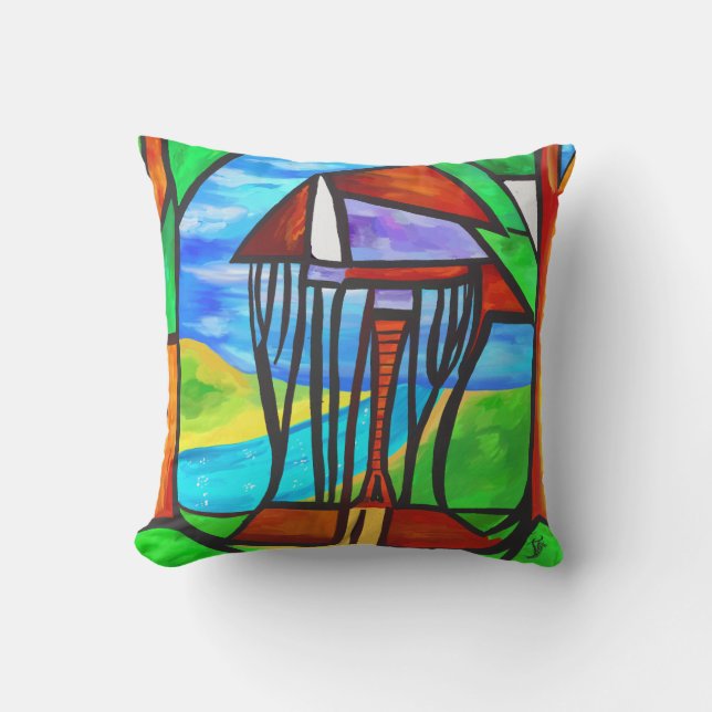 Coussin Abstrait - Cabane dans la forêt (Recto)