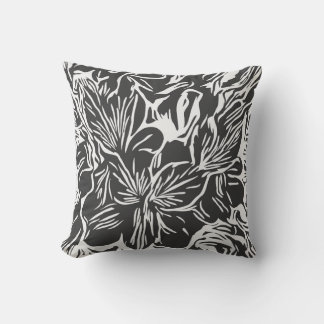 Coussin Abstrait chic moderne tendance floral noir et blan