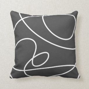 Coussin Abstrait contemporain Art moderne Chic Blanc noir 