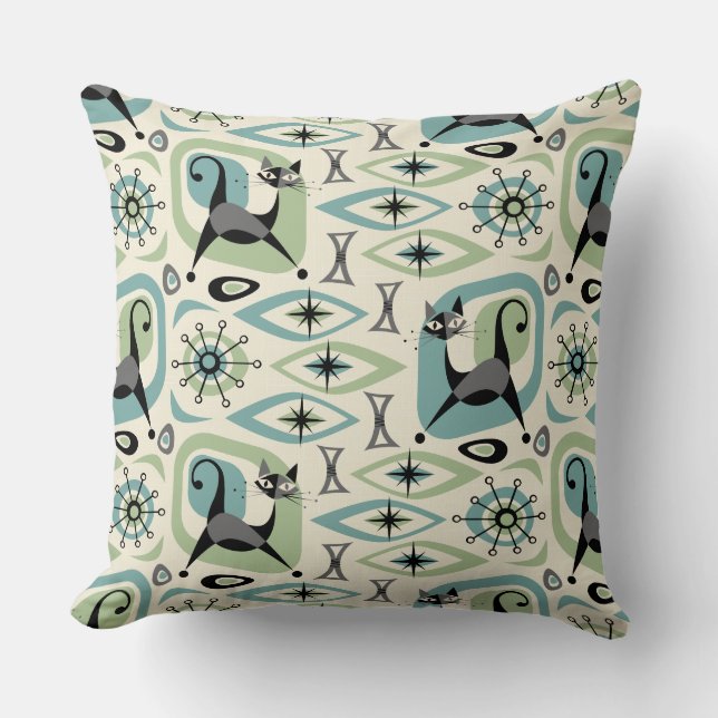 Coussin Abstrait de chats du milieu du siècle (Recto)