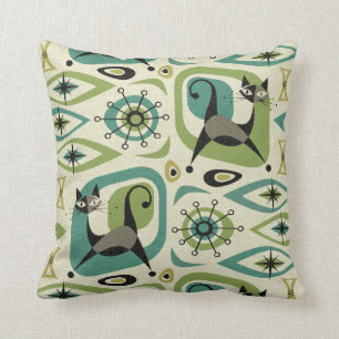 Coussin Abstrait de chats du milieu du siècle - Lime Turq