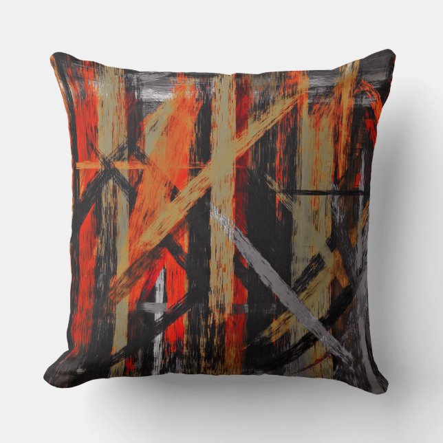 Coussin Abstrait de gris rouge orange (Recto)