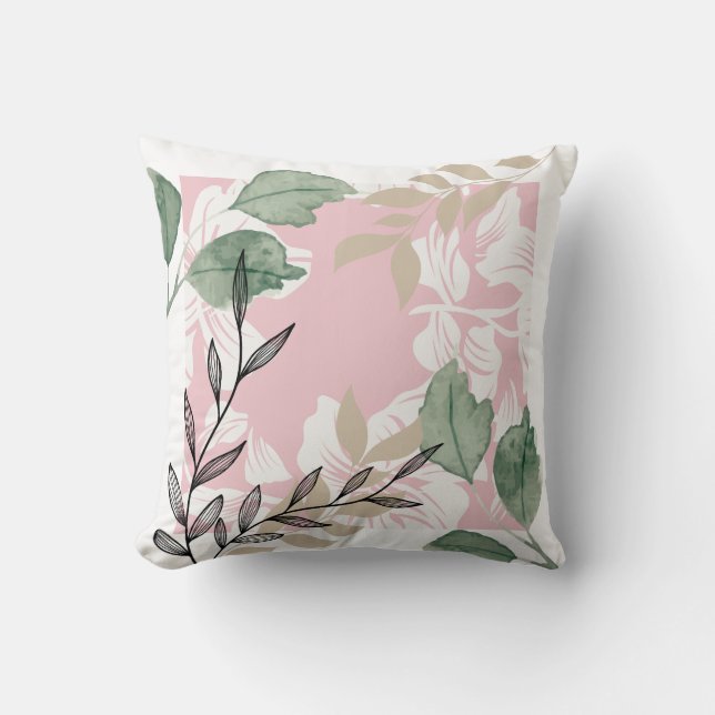 coussin Abstrait fleuri rose et vert (Recto)