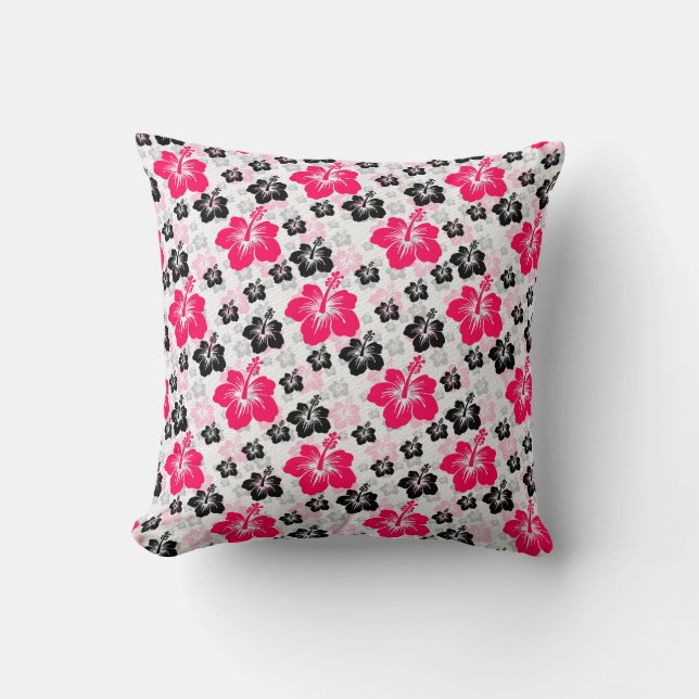 Coussin Abstrait Floral Rouge Noir Blanc (Recto)