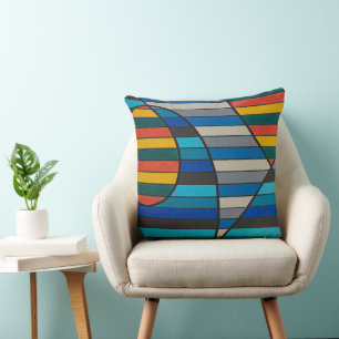 Coussin Abstrait géométrique avec bandes et formes en gras