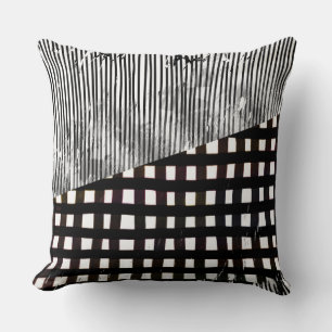 Coussin Abstrait géométrique en noir et blanc avec glitch 
