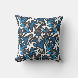 Coussin abstrait, géométrique, motif, noir et bleu