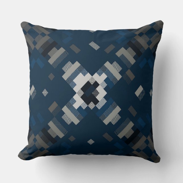 Coussin Abstrait géométrique noir, bleu et gris (Recto)