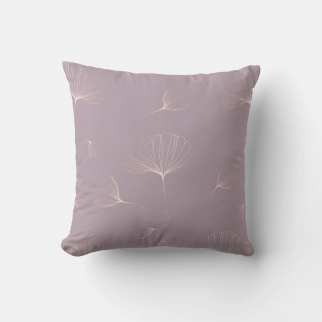 Coussin Abstrait Ginkgo Biloba Rose Botanique Or (Recto)