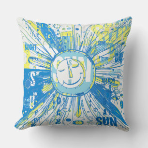 Coussin Abstrait Happy Whimsical Sun Word Art