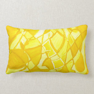 Coussin abstrait jaune citron ensoleillé d'art