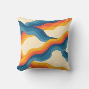 Coussin Abstrait les années 70 rétro Bleu Bleu Bleu Verre 