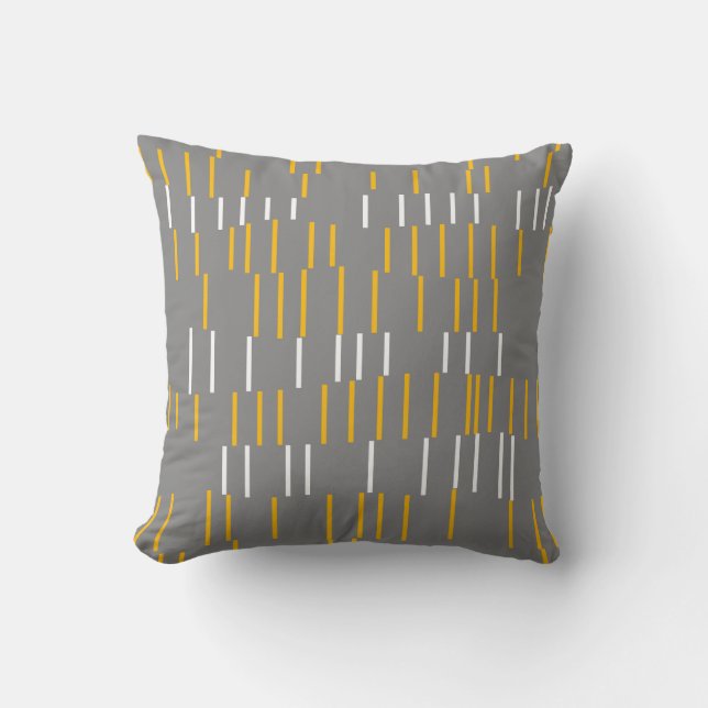 Coussin Abstrait, lignes verticales, gris, jaune, blanc (Recto)