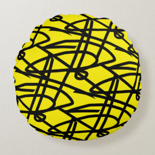 Coussin Abstrait Minimalisme Noir Jaune